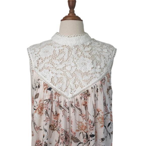 Piper | Size 12 | Boho Sleeveless Crochet Top Floral Midi Flowy Turtleneck Dress - Picture 3 of 11